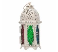 HuadaXtai Portavelas de Hierro Decorativo con Marco Metálico Tallado Paneles de Vidrio Diseño Único para Porta Velas Fácil de Adecuado para Reuniones, Blanco, Vidrio+Colores