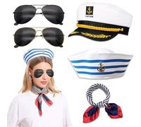 HUAEDNWKYI Titanic Barco - Conjunto de Disfraz de Marinero para Adultos y Jóvenes - Gorra de Capitán de Barco Ajustable y Gorro Marinero con Barça Elegante