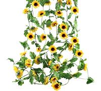 HUAESIN 4pcs Plantas Hiedra Artificial Enredaderas Girasoles Decoración, 2.5m Guirnalda de Flores Artificiales Girasoles Plastico Enredadera para Exterior Interior Boda Balcón Pared Seto Jardín