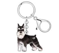 HUAGEO Lindo llavero de perro Schnauzer de acrílico gris, mochila, monedero, llaves de coche, cachorros, mascotas, joyas, regalos para mujeres amantes de los perros