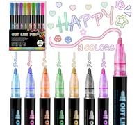 Huahuanghui 8 Colores Pluma de Contorno,Marcador permanente para pintar,Los bolígrafos de contorno,Boligrafps doble linea,Rotuladores de Doble Líneas,Rotuladores magicos,Bolígrafos de Contorno (8)