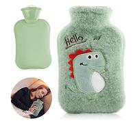 Huahuanghui Bolsa de Agua Caliente, Botella de Agua Caliente, Apto para Niños y Adultos, Bolsa de Agua Térmica con Funda Suave, Dinosaurio, Gris, 13 x 20 cm