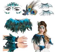 Huahuanghui Capa Gótica de Plumas, Muñequera Plumas Naturales, Góticos Puños Plumas con Pestañas de Plumas y Accesorios para el Cabello de Plumas, para Halloween Carnaval Cosplay