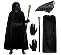 Huahuanghui Máscara de Doctores de la Peste, Accesorios para Disfraces de Halloween con Máscara Steampunk de pájaro de Nariz Larga, Guantes Negros, Cetro, Capa con Capucha