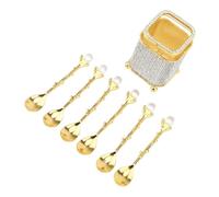 Huairdum Juego de Cucharas de café, Kit de Taza con Soporte para Varillas para Remover café, 6 Cucharas para Agitar con Diamantes de Imitación de Tamaño Pequeño, Ideal para, té, Postres, Helados,