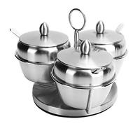 Huairdum Juego de Ollas para Condimentos de Acero Inoxidable 304, Recipiente para Almacenamiento de Azúcar y Sal de Grado Alimenticio, Recipiente para Condimentos con Estante Giratorio y Cuchara,