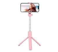 Huairdum Palo Selfie Trípode, Palo Selfie De Acero Inoxidable con Base Giratoria De 360 Grados, Telescópico con Control Remoto, Ideal para Video En Vivo Y Fotografía, 18,5-70 Cm (Pink)