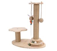 Huairdum Poste Rascador para Gatos Pequeño y Alto, Torre de árbol Rascador de Madera, Juguete Interactivo para Gatos con Bolas de Pista de 2 Niveles, Bolas Colgantes de Sisal y Juguete de Plumas,