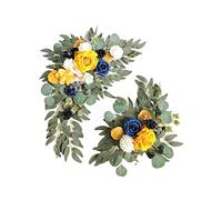 Huairdum Señal de Bienvenida para Boda, Flores de, Flores Artificiales de Seda para Decoración de Boda con 2 Piezas, Rosas Blancas Champán de Eucalipto, 29,52x15,74 Pulgadas, 17,7x11,8 Pulgadas