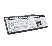 Huairdum Teclado de Impresión Grande de 104 Teclas, Teclado para Personas Mayores con Cable USB, Letras Grandes Blancas, de Computadora bajo de Tamaño Completo, Ideal para Personas Mayores con (BLACK)