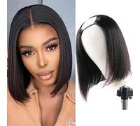Huairisi 10 Inch Straight Bob Wigs for Women None Lace Short U Part Wig Human Hair Shoulder Length Glueless Brazilian Virgin Hair Natural Color Can Be Retyled