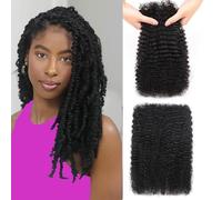 Huairisi 4B 4C Afro Kinkys Bulk Human Hair for Dreadlock Extensions Repair Locs 18 inch Natural Black Twist Braiding Afro Kinky Human Hair for Locs 1 Bundles 50g/pack 1B Can be Dyed