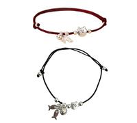 HUAJINGKEJI Adorable juego de pulseras trenzadas ajustables con diseño de peces y gatos, color negro y rojo, para uso diario, regalo para gatos y peces, talla única, como se describe