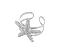 HUAJINGKEJI Brazalete ajustable moderno inspirado en la marina que combina dijes de estrellas de mar y patrones de conchas, versátil joyería de día a noche, diseño de vida marina de moda, talla única