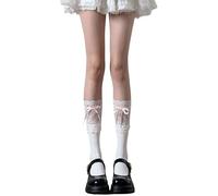 HUAJINGKEJI Calcetines elegantes de encaje para mujer con lazo y lazo para estudiantes japoneses, hasta la rodilla, Banda de abanico de calcetines blancos, XXS-3XL