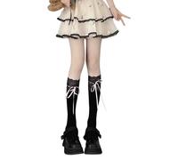 HUAJINGKEJI Calcetines elegantes de encaje para mujer con lazo y lazo para estudiantes japoneses, hasta la rodilla, Calcetines negros y, XXS-3XL