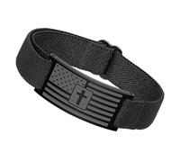 HUAJINGKEJI Cruces patrióticas de cuero para hombre con bandera de Estados Unidos, diseño ajustable de acero inoxidable, símbolo religioso, joyería para hombre, talla única, como se describe