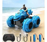 HUAJUN Coche Teledirigido Anfibio 4WD RC Coche Offroad Juguete Impermeable con 2 Baterías, 360 ° Rotación, Coche Teledirigido de Control Remoto Recargable Juguete Niños para Arena, Agua y Terreno