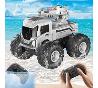 HUAJUN Coche Teledirigido Anfibio con Cañones de Agua, 2.4 GHz RC Coche Teledirigido 360° Rotación y Luces LED, Batería Doble Todoterreno Teledirigido 4x4 Regalo Niños 6 7 8 9 10 11 12 Años