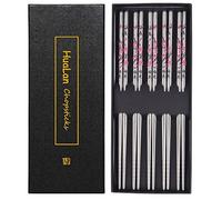 HuaLan Palillos de acero inoxidable, palillos de aleación de metal, reutilizables, antideslizantes, juego de regalo de 5 pares, diseño de ciruela