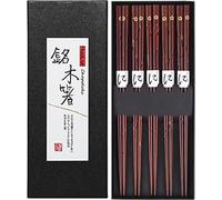 HuaLan Palillos de madera natural japonesa reutilizables estilo clásico antideslizante diseño 5 pares de regalo