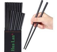 HuaLan Palillos reutilizables de fibra de vidrio, 10 pares, color negro, antideslizantes, aptos para lavavajillas