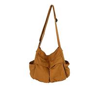 HUALEENA Bolso bandolera de lona para mujer, gran bolso bandolera de viaje, multibolsillos, marrón, L