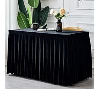 HUALEMEI Cubierta De Mesa Plisada para Fiesta Cumpleaños Mostrar Reunión Exposición, Felpa Color Sólido Simple Falda De Mesa, Mantel De Terciopelo Rectangular Negro 180x40x75cm