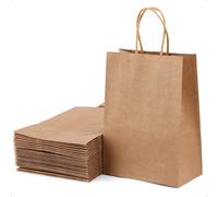 HUALIANG 50pc Bolsas de papel kraft con asas, bolsas de regalo pequeñas, para Empacar Bocadillos, chuches cumpleaños, la Compra, Bodas, Navidad, 21x15x8 cm