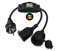 HuaLiSiJi Alargador Enchufe Corto 16A 250V Schuko Cable de Extensión de Contacto Protector IP44 H05VV-F 3x1.5mm² Cable Alargador Schuko con Interruptor, para Hogar, Oficina, Interior o Exterior (0.5m)