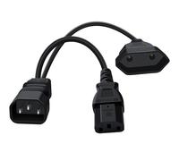 HuaLiSiJi C14 a C13+Euro 2.5A/250V C14 Europeo Hembra Cable 2 en 1 Cable Europeo Enchufe, para Electrodomésticos, Enchufes de Carga, Televisores, Computadoras, Lámparas (35cm)