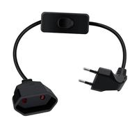 HuaLiSiJi Cable Alargador Euro con Interruptor 2,5A 250V Alargador Enchufe Euro 90° Cable Extension Corto Euro, para Electrodomésticos, Televisores, Computadoras, Lámparas (Negro, 0.5m)