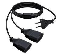 HuaLiSiJi Cable Alargador Europeo Alargador Doble Enchufe 2.5A 250V Alargador Enchufe 2 en 1, Alargador Enchufe Euro 90° Cable para Electrodomésticos, Televisores (Negro, 1.5m)