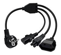 HuaLiSiJi Cable Alimentacion Codo 16A/250V Cable Alimentacion C13+C5+Europeo IEC Splitter para Ordenador, Monitor, Impresora, UPS, Lámpara (1.5m)