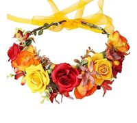 HuaLiSiJi Corona Flores Mujer Diademas Flores, Bellamente Elaborado Ajustable Individualmente con Una Correa, Disponible para Adultos y Niños (Naranja)