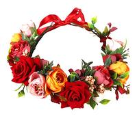 HuaLiSiJi Corona Flores Rojo Diademas Flores Rojos, Bellamente Elaborado Ajustable Individualmente con Una Correa, Disponible para Adultos y Niños (Rojo)