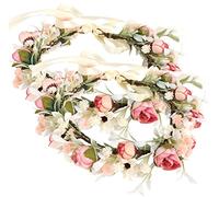 HuaLiSiJi Corona Flores Rosa Coronas de Flores, Bellamente Elaborado, Ajustable Individualmente con Una Correa, Disponible para Adultos y Niños (Rosa 2pcs)