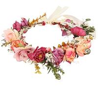 HuaLiSiJi Corona Flores Rosa Coronas de Flores, Bellamente Elaborado, Ajustable Individualmente con Una Correa, Disponible para Adultos y Niños (Púrpura)