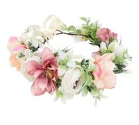 HuaLiSiJi Corona Flores Rosa Coronas de Flores, Bellamente Elaborado, Ajustable Individualmente con Una Correa, Disponible para Adultos y Niños (Blanco-1)