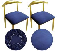 HuaLiSiJi Funda Elastica Silla Redonda Fundas Sillas Redondas Large Terciopelo Terciopelo Tela Lujosa Diámetro 36-50cm, Stretchable, Wrinkle Resistant, Washable, Dustproof (2, Azul Marino)
