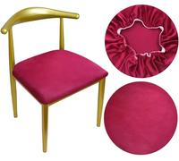 HuaLiSiJi Funda Elastica Silla Redonda Terciopelo Funda Asiento Redondo Funda Silla Redonda Cocina Tela Lujosa Diámetro 36-50cm, Stretchable, Wrinkle Resistant, Washable, Dustproof (1, Rojo Vino)