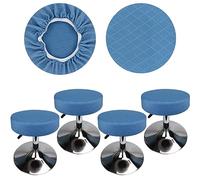 HuaLiSiJi Funda Taburete Redondo 30-40cm Tela Lujosa, Elasticidad Queda Suave y Cómodo Lavable a Prueba de Polvo y Duradero (Azul, 4)