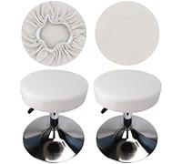 HuaLiSiJi Funda Taburete Redondo 30-40cm Tela Lujosa, Elasticidad Queda Suave y Cómodo Lavable a Prueba de Polvo y Duradero (Blanco, 2)
