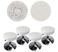 HuaLiSiJi Funda Taburete Redondo 30-40cm Tela Lujosa, Elasticidad Queda Suave y Cómodo Lavable a Prueba de Polvo y Duradero (Blanco, 4)