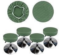 HuaLiSiJi Funda Taburete Redondo 30-40cm Tela Lujosa, Elasticidad Queda Suave y Cómodo Lavable a Prueba de Polvo y Duradero (Verde, 4)