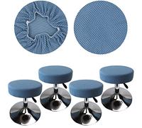 HuaLiSiJi Fundas Taburetes Redondos 30-40cm Fundas para Taburetes de Bar Tela Lujosa, Estirable Antiarrugas Lavable Antipolvo Suave y Resistente, Cambia la Forma del Taburete en Segundos (4, Azul)