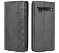 HualuBro Funda para TCL 10 Pro, Funda Libro de Retro PU Cuero con Ranura para Tarjetas y Billetera Flip Cover Magnético Carcasa para TCL 10 Pro Case (Negro)