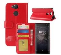 HualuBro Funda Sony Xperia XA2, [Protección Todo Alrededor] Premium PU Cuero Leather Billetera Wallet Carcasa Case Flip Cover para Sony Xperia XA2 - Rojo