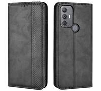 HualuBro Funda TCL 30 SE/TCL 306 / TCL 305, Funda Libro de Cuero PU Retro Magnético Antigolpes Flip Case Cover Cartera Carcasa para TCL 30 SE Funda con Tapa (Negro)