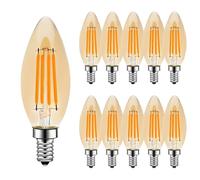 HUAMu Bombillas Filamento LED E14 en Forma de Vela, Incandescente Equivalente a 40w, Blanco cálido 2700k 4W, Casquillo Fino E14 SES, AC 200-240V, Pack de 10 Unidades